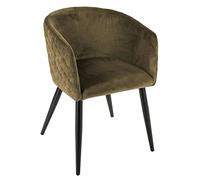 Atmosphera - Fauteuil Marlo - Velours matelassé vert kaki, pieds en acier, L56 x P56 x H76 cm