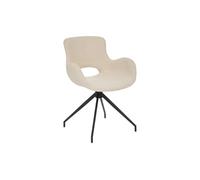 Chaise Fauteuil de table Ivoire à bouclettes et pieds en métal Noir