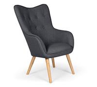 Chaise/Fauteuil Scandinave Gris foncé Capitonné | Assise Confortable en Tissu et Pieds en Bois | Modèle Klarys | L67 x P75 x H100 cm