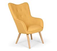 Chaise/Fauteuil Scandinave Jaune Capitonné | Assise Confortable en Tissu et Pieds en Bois | Modèle Klarys | L67 x P75 x H100 cm