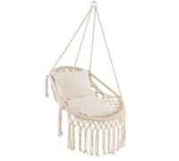 Chaise Fauteuil Suspendue hamac en Coton Polyester Charge 150 kg 2 Coussins Corde chaîne de Suspension Beige 20_0005293