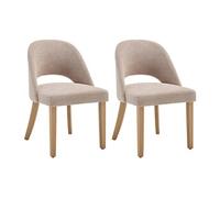 Vente-unique - Lot de 2 chaises en Tissu texturé et Bois d'hévéa - Beige - FUNIRA - Salle à Manger