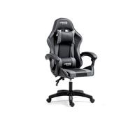 Chaise AMS-GAMING GAMER#02-GREY coloris noir & gris - coussin lombaire & appuie tête - Siège gaming Gris
