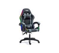 Chaise AMS-GAMING GAMER#02-GREY-LED - coloris noir & gris - LED RGB 358 effets - Télécomande - Coussins lombaire & appuie-tête Noir