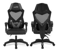 Chaise gamer AMS-309-GREY noir & gris - Coussin lombaire - Tissu en maille respirante