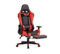 Chaise gamer - Foxsport - Ergonomique - Repose-pieds télescopique - Accoudoirs réglables - Cuir rouge