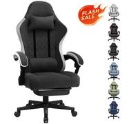 Chaise de jeu GTPLAYER Fauteuil de jeu ergonomique Chaise de bureau PC Gamer Racing chaise en tissu, coussin d'assise en plumes avec repose-pieds noir