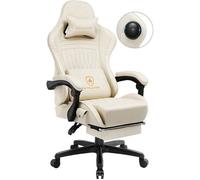 Chaise Gaming,Chaise bureau avec Repose-pied Haut-parleur Bluetooth et Accoudoirs Synchronisés (Blanc)