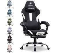 Chaise Gaming, Chaise de Gamer, Chaise de Bureau Respirante en Tissu de Haute Qualité, avec Repose-Pieds,Blanc