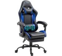 Chaise Gaming Delman, 2 points de massage par vibration, repose-pieds escamotable, cuir synthétique bleu, base en métal Bleu