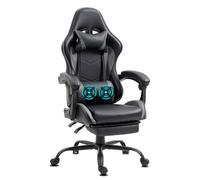 Chaise Gaming Delman, 2 points de massage par vibration, repose-pieds escamotable, cuir synthétique gris foncé, base en métal