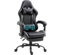 Gemani 02-0042 Chaise de bureau, chaise de jeu, ergonomique, avec repose-pieds, appuie-tête, coussin lombaire - Fauteuil de gaming pivotant - Gris
