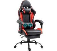 Chaise Gaming Delman, 2 points de massage par vibration, repose-pieds escamotable, cuir synthétique rouge, base en métal Rouge