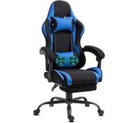 Chaise Gaming Delman, 2 points de massage par vibration, repose-pieds escamotable, tissu bleu, base en métal Bleu