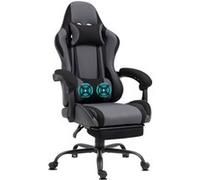 Chaise Gaming Delman, 2 points de massage par vibration, repose-pieds escamotable, tissu gris, base en métal