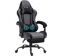 Chaise Gaming Delman, 2 points de massage par vibration, repose-pieds escamotable, tissu gris, base en métal