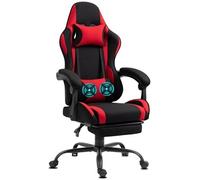Chaise Gaming Delman, 2 points de massage par vibration, repose-pieds escamotable, tissu rouge, base en métal Rouge