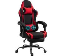 Chaise Gaming Delman, 2 points de massage par vibration, repose-pieds escamotable, tissu rouge, base en métal Rouge