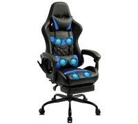 Chaise Gaming Delman, 6 points de massage par vibration, repose-pieds escamotable, cuir synthétique bleu, base en métal Bleu