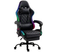 Delman Chaise Gaming avec LED RVB, Chaise de Bureau Ergonomique Pivotante avec Repose-Pieds, Base Métal, Rembourrage Épais - Noir