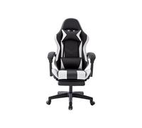 Chaise Gaming Ergonomique en Similicuir avec Repose-Pieds, Fauteuil de Bureau Inclinable Confortable, Pied en Nylon Delman Blanc