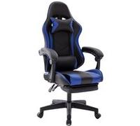 Chaise gaming Delman, avec repose-pieds escamotable et appui-tête, similicuir bleu, dossier inclinable, base en plastique renforcé