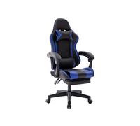 Chaise gaming Delman, avec repose-pieds escamotable et appui-tête, similicuir bleu, dossier inclinable, base en plastique renforcé