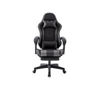 Chaise gaming Delman, avec repose-pieds escamotable et appui-tête, similicuir gris, dossier inclinable, base en plastique renforcé Gris