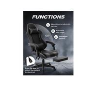 Chaise gaming Delman, avec repose-pieds escamotable et appui-tête, similicuir gris, dossier inclinable, base en plastique renforcé Gris