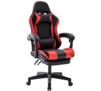 Chaise gaming Delman, avec repose-pieds escamotable et appui-tête, similicuir rouge, dossier inclinable, base en plastique renforcé Rouge
