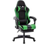 Chaise gaming Delman, avec repose-pieds escamotable et appui-tête, similicuir vert, dossier inclinable, base en plastique renforcé