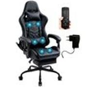 Chaise Gaming Delman, fonction de massage par vibration, Cuir synthétique, 37BK Noir Noir