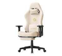Chaise Gaming en Imitation Daim Respirant - WOLTU Chaise Bureau Ergonomique,repose-pieds Rétractable - Crème