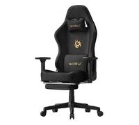 Chaise Gaming en Imitation Daim Respirant - WOLTU Chaise Bureau Ergonomique,repose-pieds Rétractable - Noir