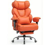 COMHOMA Chaise de jeu ergonomique - 180 kg - Avec soutien lombaire et repose-pieds réglable - Design hybride en cuir synthétique et maille - Dossier réglable à 150 ° - Fauteuil de bureau haut - Orange
