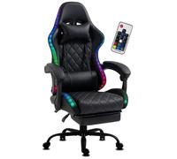 Delman Chaise Gaming avec LED RVB, Chaise de Bureau Ergonomique Pivotante avec Repose-Pieds, Base Métal, Rembourrage Épais - Noir