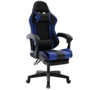 Chaise Gaming Ergonomique en Similicuir avec Repose-Pieds, Fauteuil de Bureau Inclinable Confortable, Pied en Nylon Delman Bleu