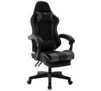 Chaise Gaming Ergonomique en Similicuir avec Repose-Pieds, Fauteuil de Bureau Inclinable Confortable, Pied en Nylon Delman Gris