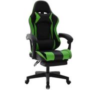 Chaise Gaming Ergonomique en Similicuir avec Repose-Pieds, Fauteuil de Bureau Inclinable Confortable, Pied en Nylon Delman Vert