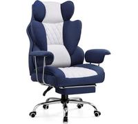 Chaise Gaming, Ergonomique Fauteuil de Bureau avec Support Lombaire à Ressorts ensachés,Bleu foncé-Blanc