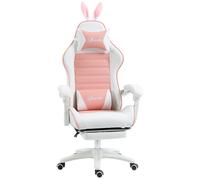 Chaise gaming fauteuil gamer inclinable réglable repose-pied rétractable oreilles de lapin amovibles rose blanc