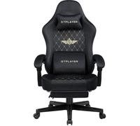 Chaise Gaming Fauteuil Gaming Tissu,avec Coussin D'Assise à Ressorts et Repose-Pieds, Bleu