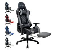 Chaise Gaming FOXSPORT-Ergonomique avec Support Lombaire, Appui-tête et Repose-pied, Hauteur Réglable Inclinable 90 °-180 °-Noir