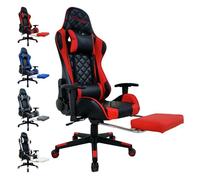 Chaise Gaming FOXSPORT-Ergonomique avec Support Lombaire, Appui-tête et Repose-pied, Hauteur Réglable Inclinable 90 °-180 °-Rouge