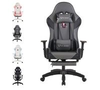 FOXSPORT Chaise de gaming ergonomique avec pédales - Hauteur réglable - Chaise pivotante avec appui-tête et coussin lombaire - Inclinaison 155° - Gris