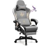 Chaise Gaming - GTPLAYER - Dragon Series - Cuir brodé gris - Haut-parleur Bluetooth - Repose-pieds rétractable