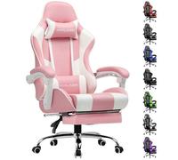 Chaise gaming - GTPLAYER - LUCKRACER - Repose-pieds - Coussin lombaire massant - Accoudoirs synchronisés (Rose)