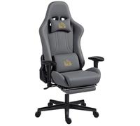 HOMCOM Chaise Gaming Ergonomique avec accoudoirs réglables, Fauteuil Gamer en suède avec Dossier inclinable, Hauteur réglable, Repose-Pieds, Appui-tête, Soutien Lombaire et pivotant à 360°, Gris