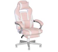 Chaise gaming - HOMCOM - repose-pieds, hauteur réglable, dossier inclinable, appui-tête, soutien lombaire - PU - 63x63x123cm - rose