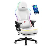 Chaise Gaming - HUZARO - Force 4.6 Blanc LED RVB - Repose-pieds et éclairage RGB LED